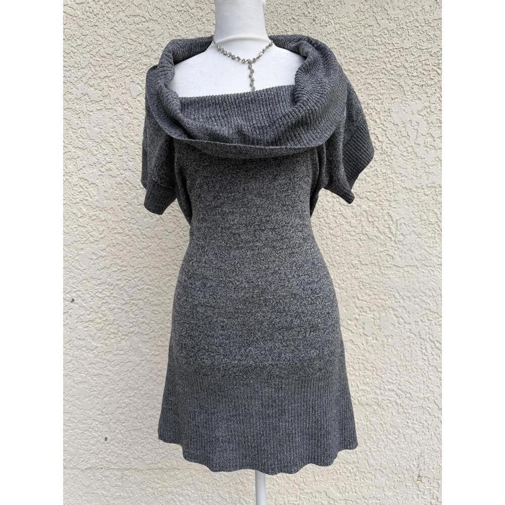 B. Wear Sweater Tunic Womens Medium Gray Cowl Neck Short Sleeve Pullover Knit - Picture 1 of 8